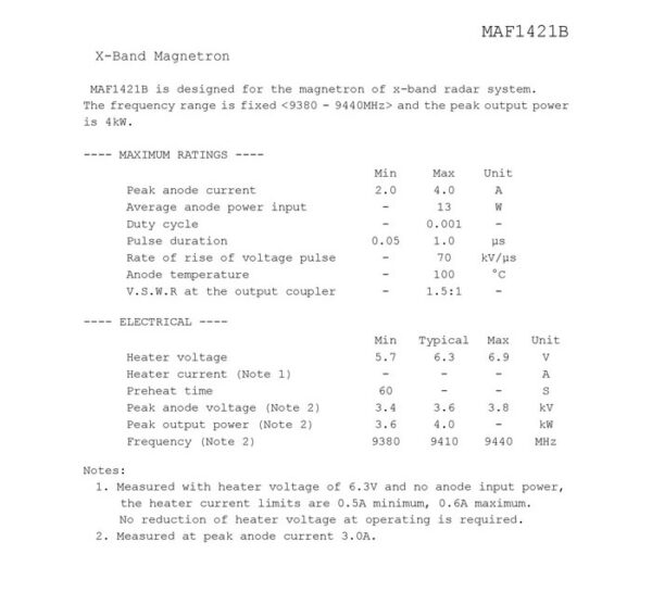 JRC MAF1421B MAGNETRON FOR RADAR - Image 2