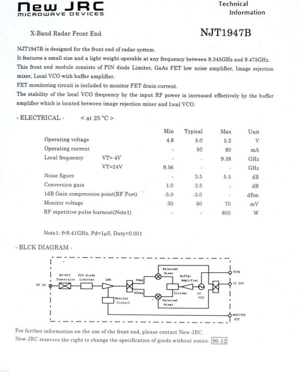 JRC NJT1947B FRONT END FOR RADAR - Image 2