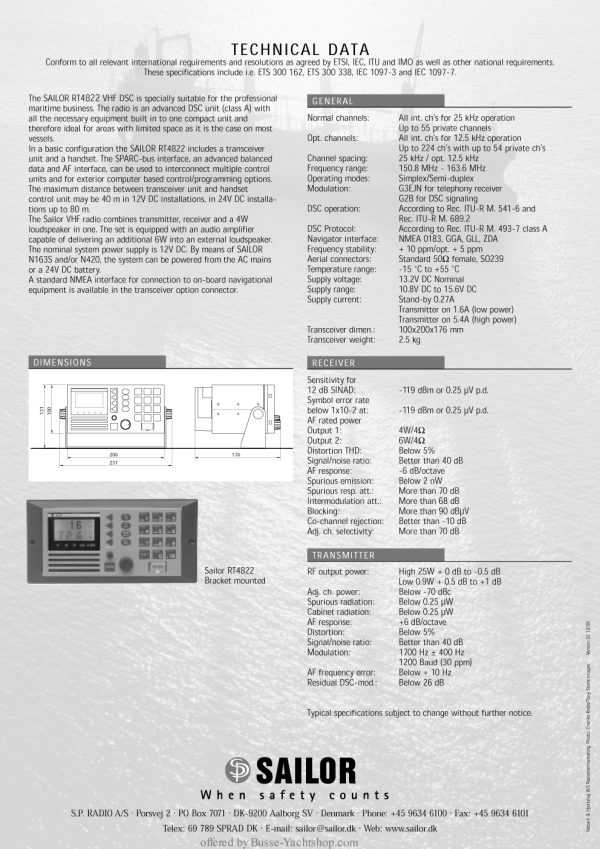 sailor rt 4822 vhf technical data