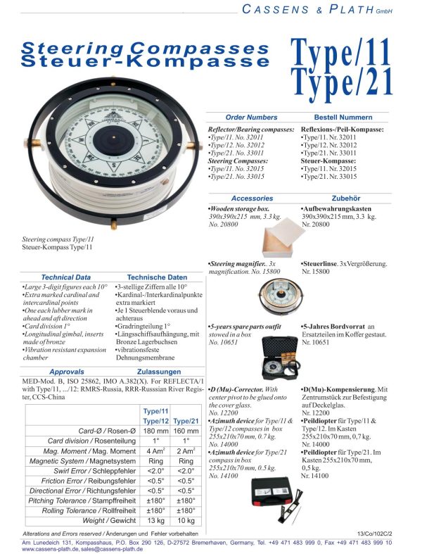 cassens plath type 11 magnetic compass catalog 2